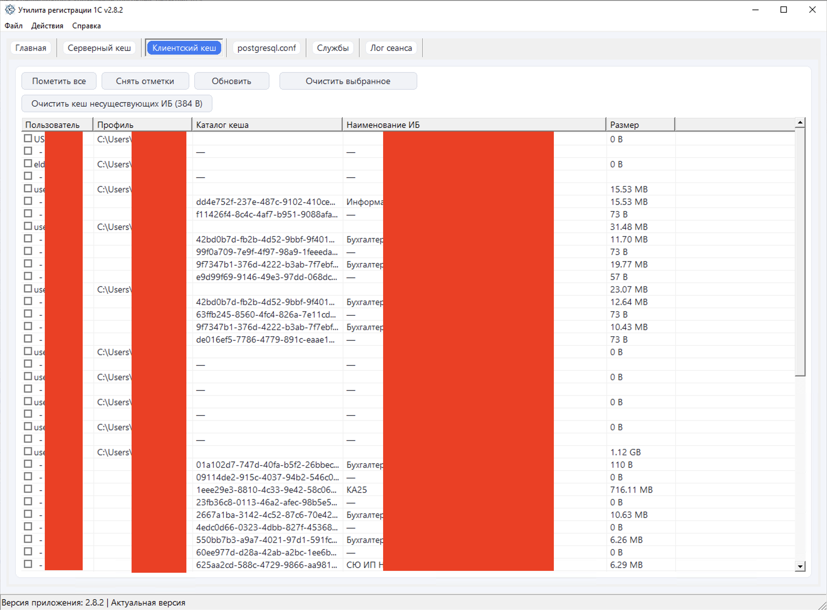 Скриншот 1CReg — выполняемые действия